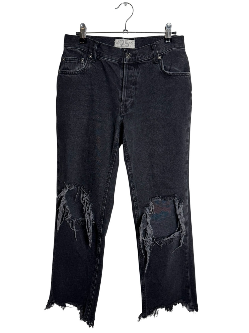 We The Free People FP Maggie Mid-Rise Straight Ripped Jeans Faded Black 25